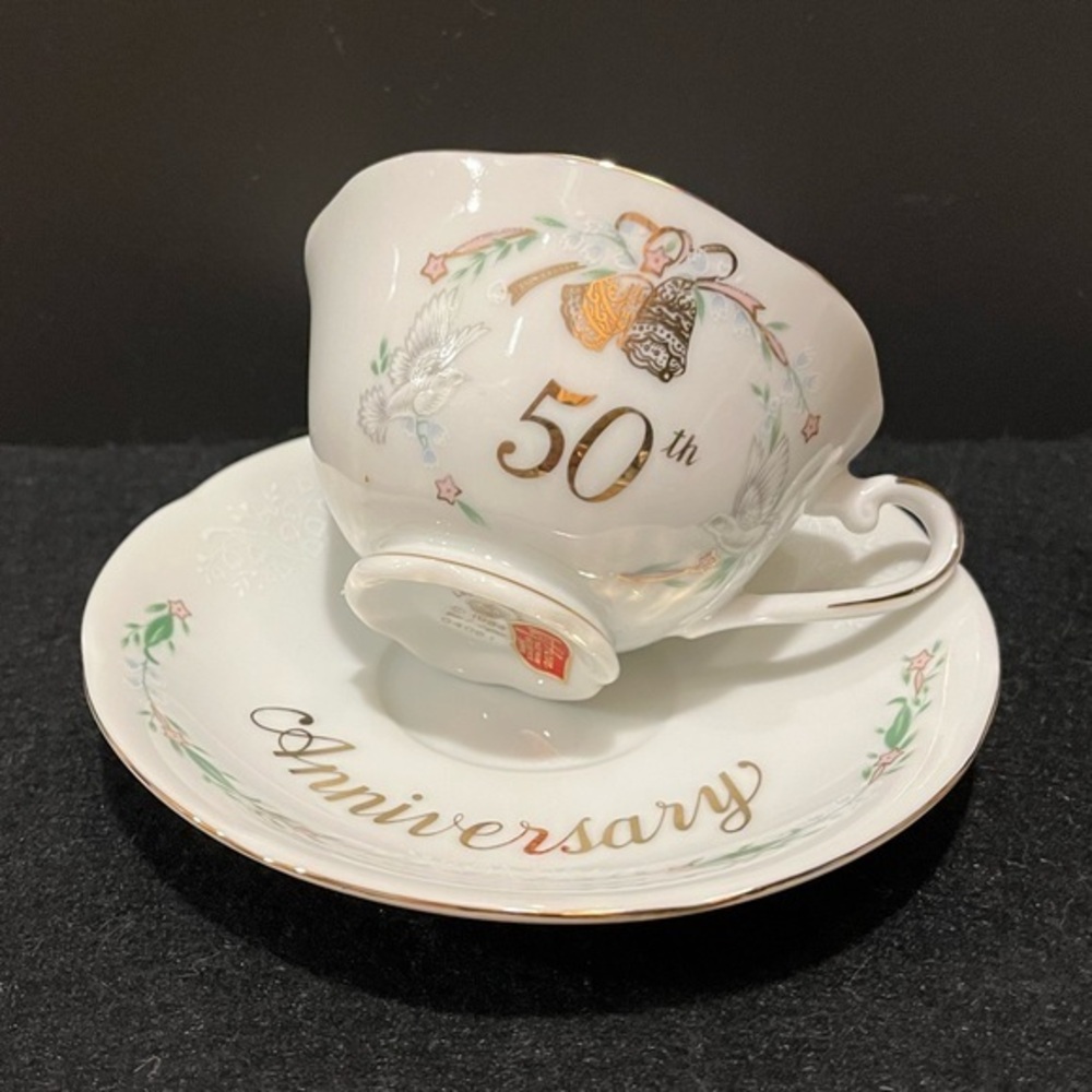 Vintage 1984 Lefton 50th Anniversary Teacup and Saucer Made in Japan